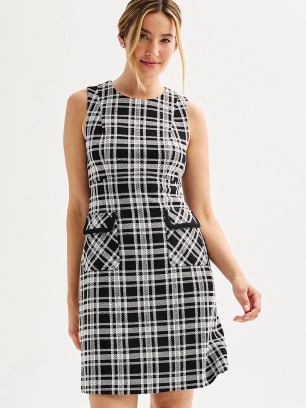 Tommy Hilfiger Classic Black & White Plaid Sleeveless Shift Dress